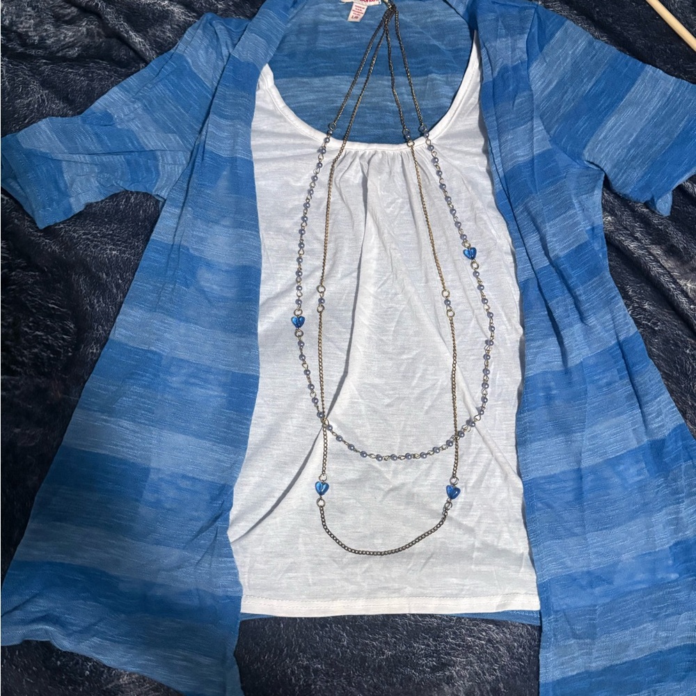BONGO Blue Layered Top with Chain Necklace